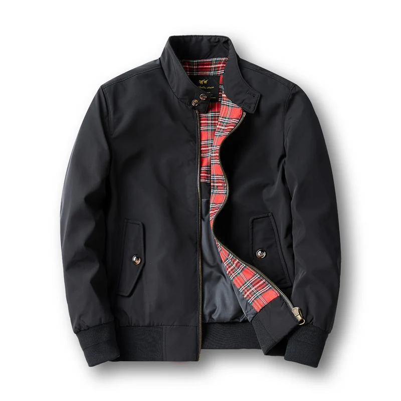 Herren Kurz geschnittene Harrington-Jacke mit Stehkragen, elastischen Bündchen und kariertem Innenfutter Nord Taschen