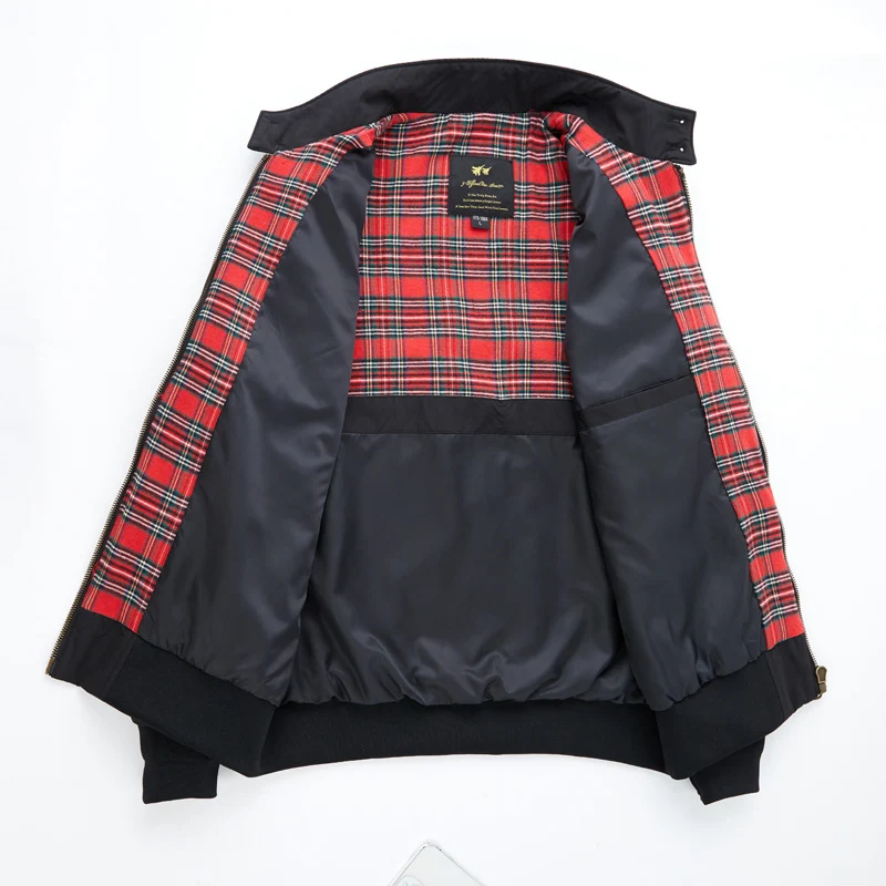 Herren Kurz geschnittene Harrington-Jacke mit Stehkragen, elastischen Bündchen und kariertem Innenfutter Nord Taschen