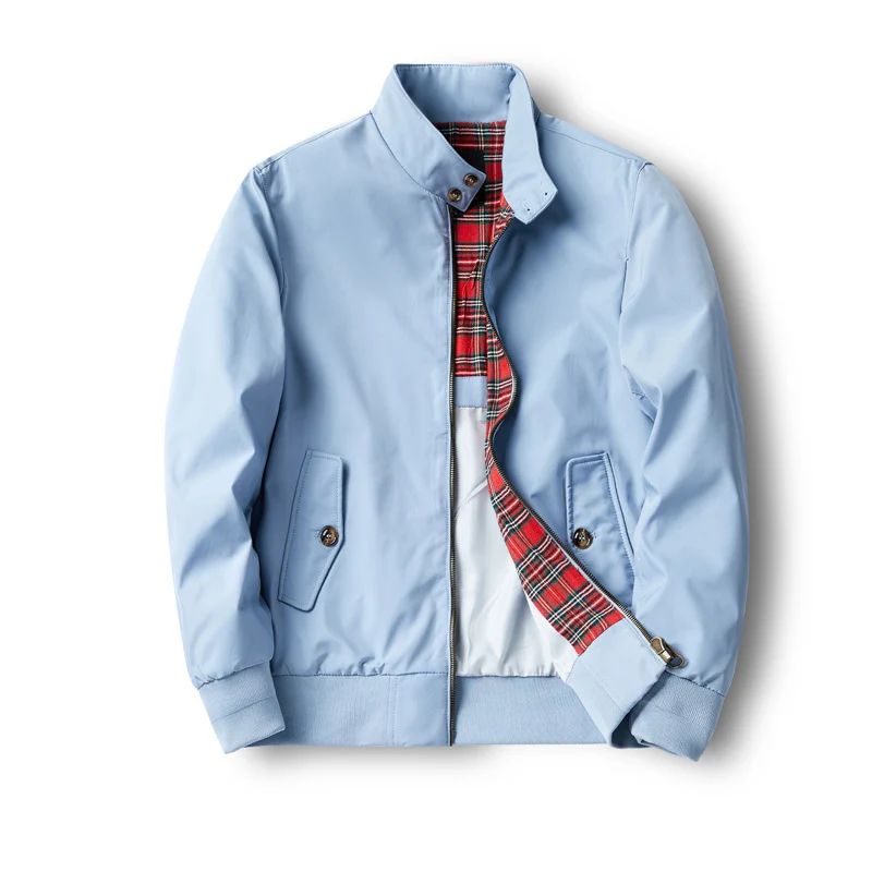 Herren Kurz geschnittene Harrington-Jacke mit Stehkragen, elastischen Bündchen und kariertem Innenfutter Nord Taschen