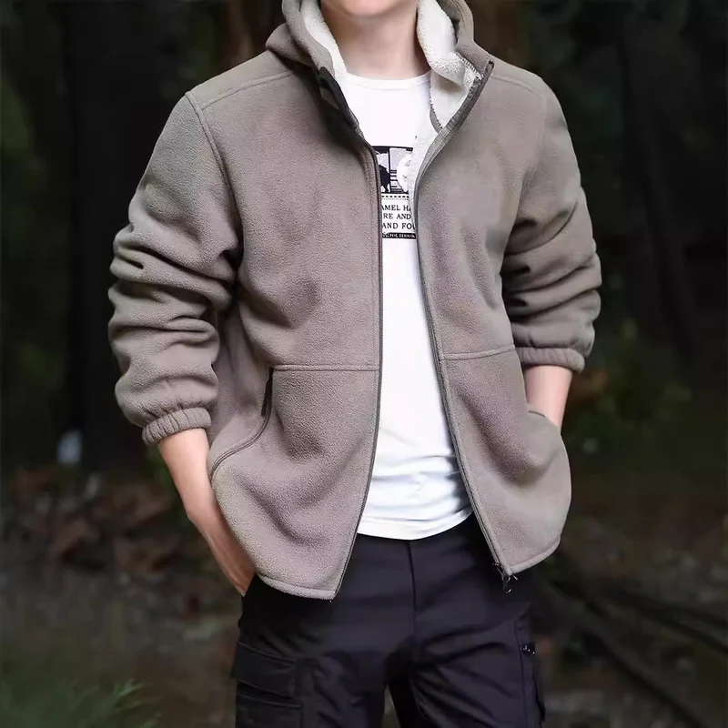 Herren Kapuzen-Fleecejacke mit Sherpa-Innenfutter, Zwei-Wege-Reißverschluss und windabweisender Front Nord Taschen