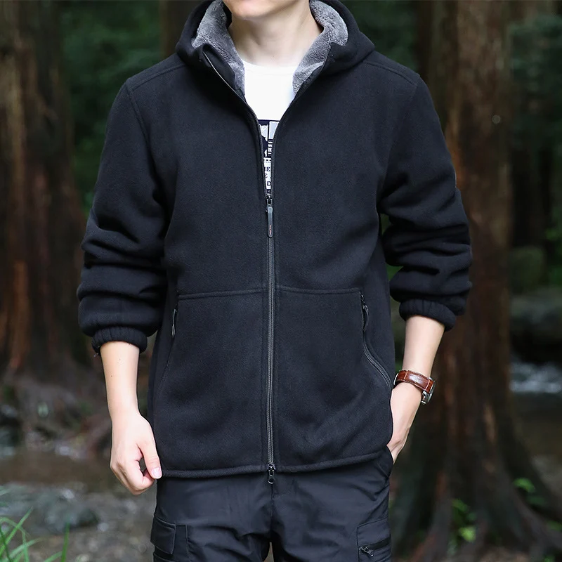 Herren Kapuzen-Fleecejacke mit Sherpa-Innenfutter, Zwei-Wege-Reißverschluss und windabweisender Front Nord Taschen
