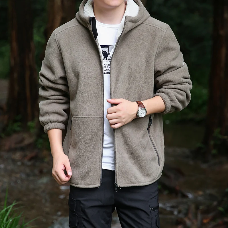 Herren Kapuzen-Fleecejacke mit Sherpa-Innenfutter, Zwei-Wege-Reißverschluss und windabweisender Front Nord Taschen