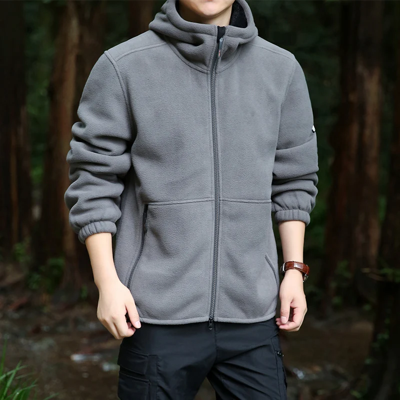 Herren Kapuzen-Fleecejacke mit Sherpa-Innenfutter, Zwei-Wege-Reißverschluss und windabweisender Front Nord Taschen