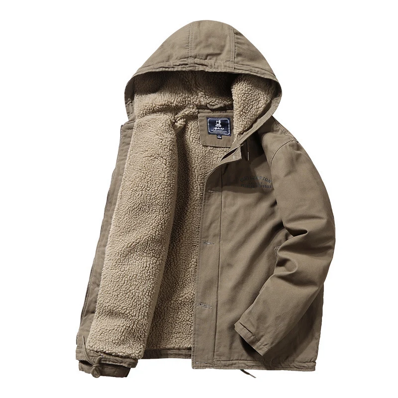 Herren Kapuzen-Canvas-Parka mit Teddyfutter und winddichter Front Nord Taschen
