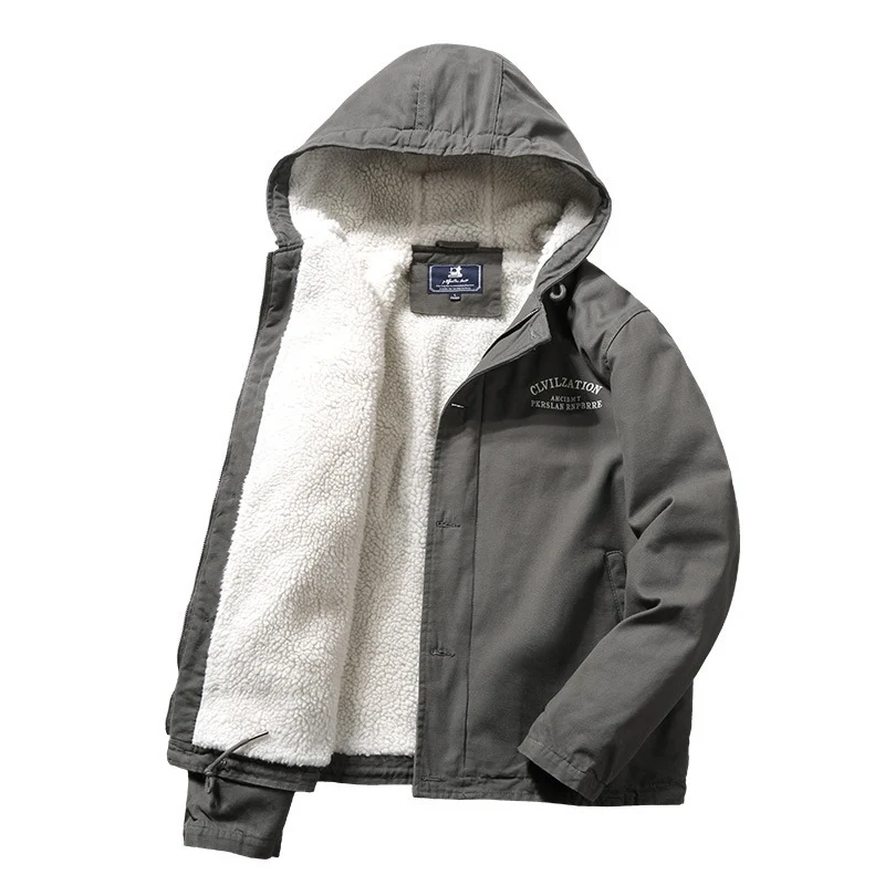 Herren Kapuzen-Canvas-Parka mit Teddyfutter und winddichter Front Nord Taschen