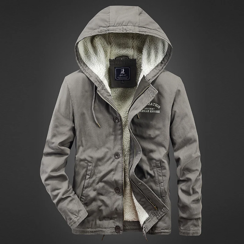 Herren Kapuzen-Canvas-Parka mit Teddyfutter und winddichter Front Nord Taschen