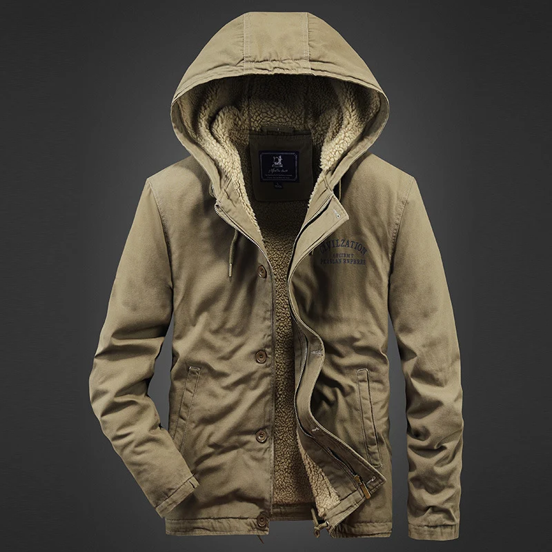 Herren Kapuzen-Canvas-Parka mit Teddyfutter und winddichter Front Nord Taschen