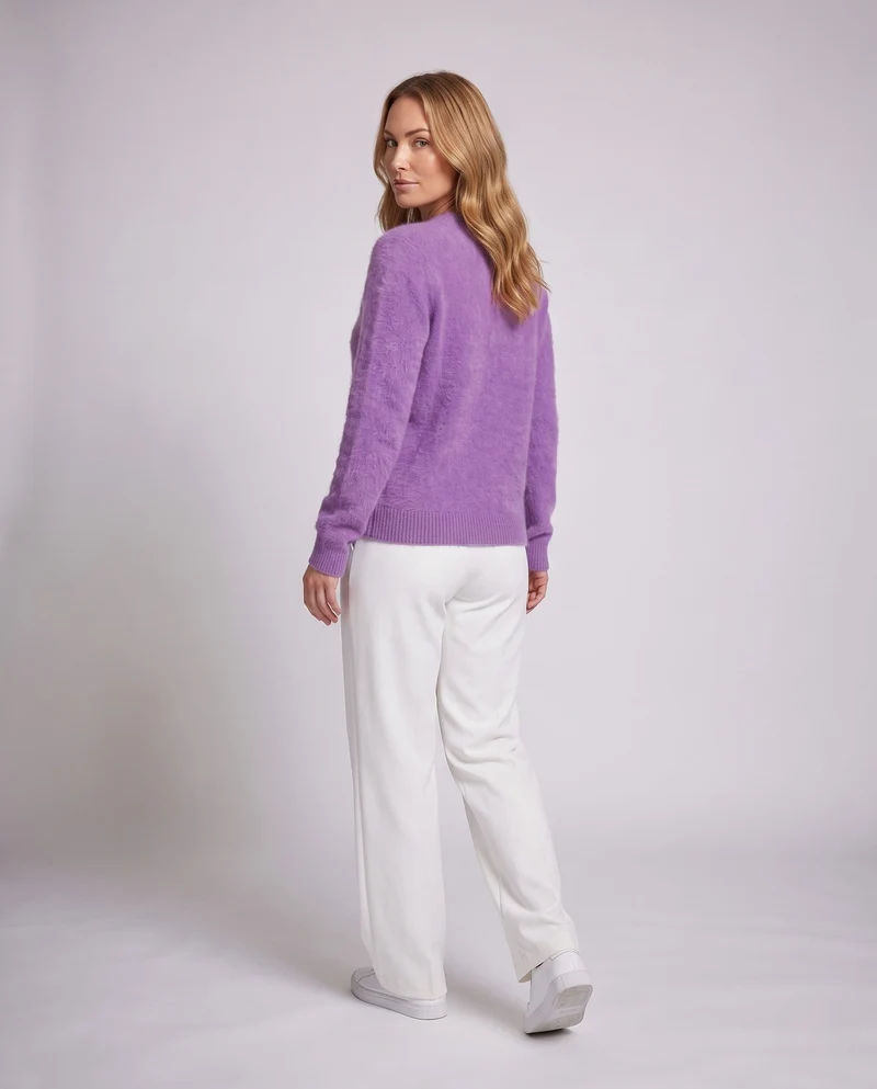 Damen Flauschiger Feinstrickpullover im Angora‑Look mit Rundhals, Oversize‑Silhouette und gerippten Bündchen Nord Taschen
