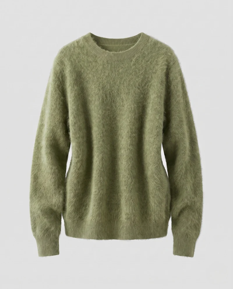 Damen Flauschiger Feinstrickpullover im Angora‑Look mit Rundhals, Oversize‑Silhouette und gerippten Bündchen Nord Taschen