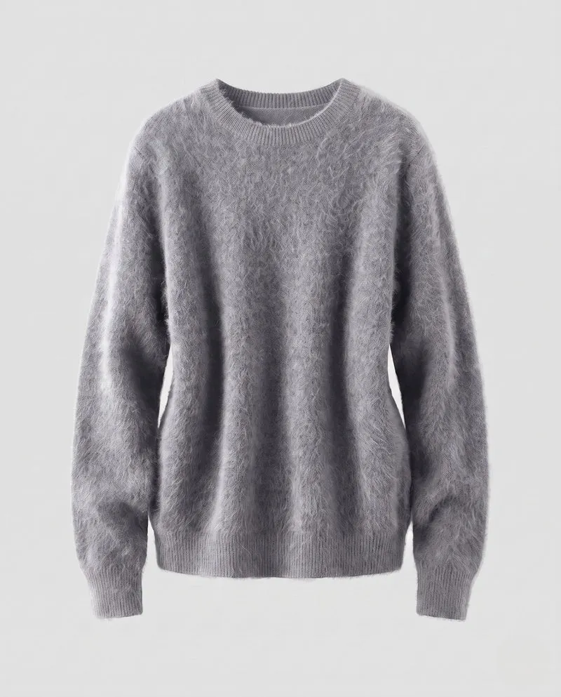 Damen Flauschiger Feinstrickpullover im Angora‑Look mit Rundhals, Oversize‑Silhouette und gerippten Bündchen Nord Taschen