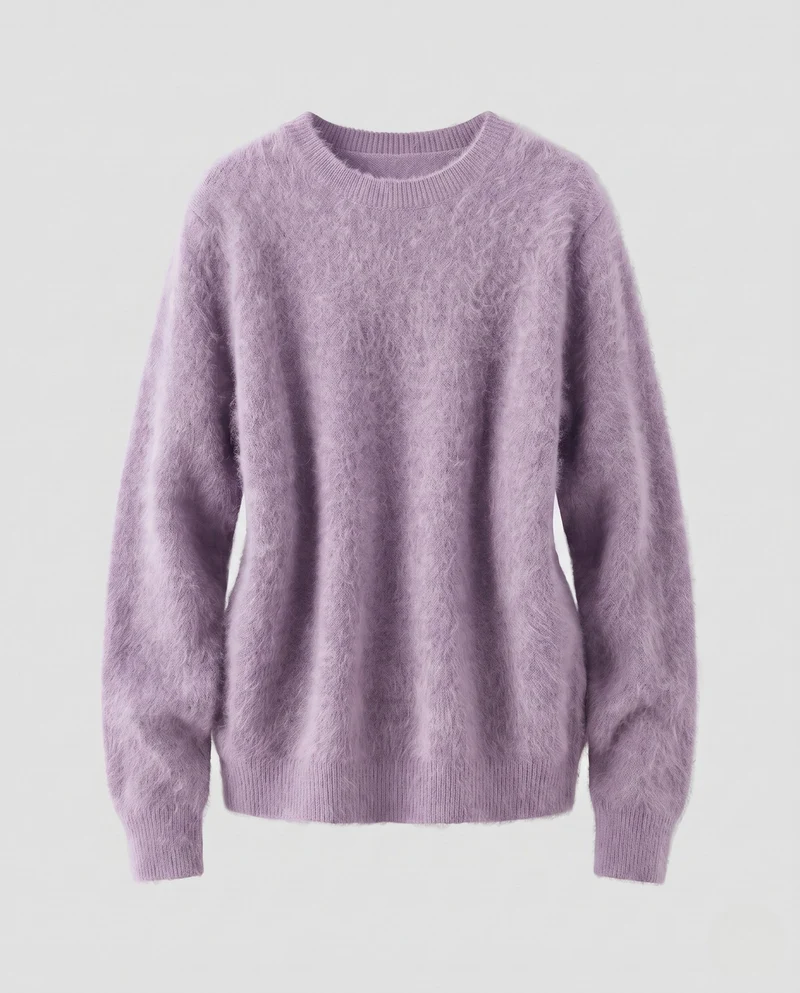 Damen Flauschiger Feinstrickpullover im Angora‑Look mit Rundhals, Oversize‑Silhouette und gerippten Bündchen Nord Taschen