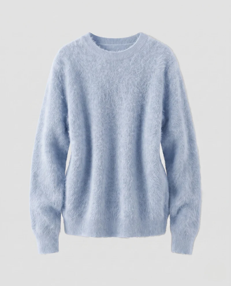 Damen Flauschiger Feinstrickpullover im Angora‑Look mit Rundhals, Oversize‑Silhouette und gerippten Bündchen Nord Taschen