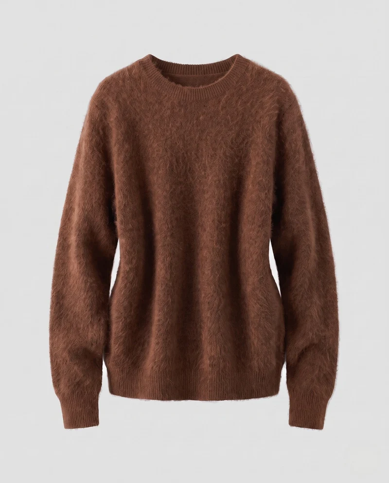 Damen Flauschiger Feinstrickpullover im Angora‑Look mit Rundhals, Oversize‑Silhouette und gerippten Bündchen Nord Taschen