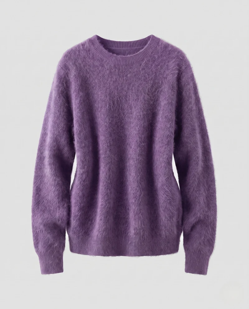 Damen Flauschiger Feinstrickpullover im Angora‑Look mit Rundhals, Oversize‑Silhouette und gerippten Bündchen Nord Taschen
