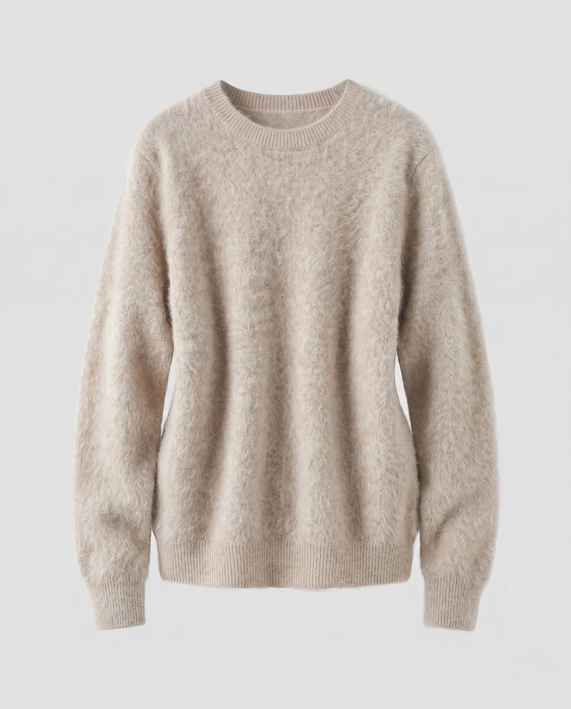 Damen Flauschiger Feinstrickpullover im Angora‑Look mit Rundhals, Oversize‑Silhouette und gerippten Bündchen Nord Taschen