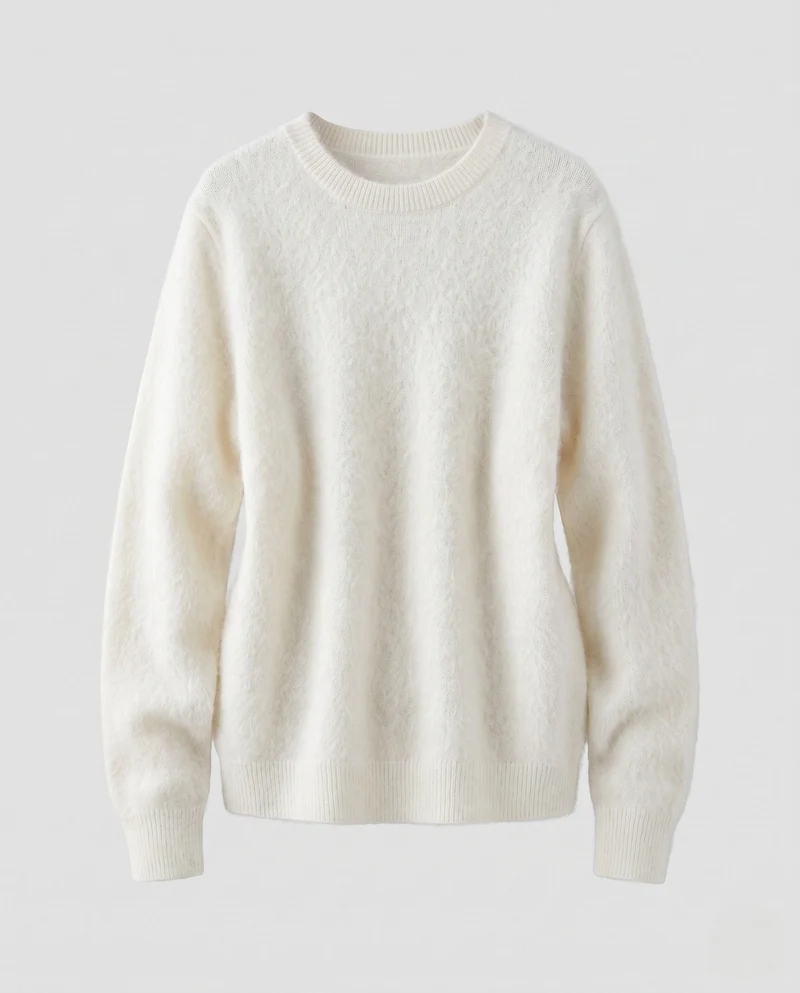 Damen Flauschiger Feinstrickpullover im Angora‑Look mit Rundhals, Oversize‑Silhouette und gerippten Bündchen Nord Taschen
