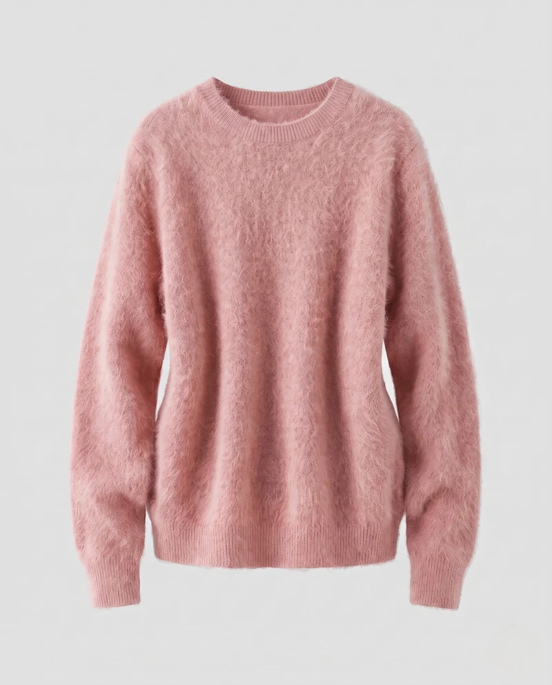 Damen Flauschiger Feinstrickpullover im Angora‑Look mit Rundhals, Oversize‑Silhouette und gerippten Bündchen Nord Taschen