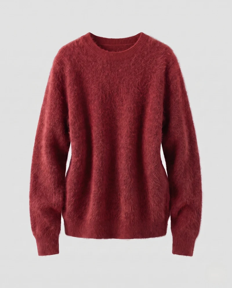 Damen Flauschiger Feinstrickpullover im Angora‑Look mit Rundhals, Oversize‑Silhouette und gerippten Bündchen Nord Taschen