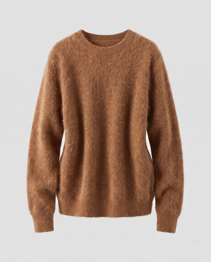 Damen Flauschiger Feinstrickpullover im Angora‑Look mit Rundhals, Oversize‑Silhouette und gerippten Bündchen Nord Taschen