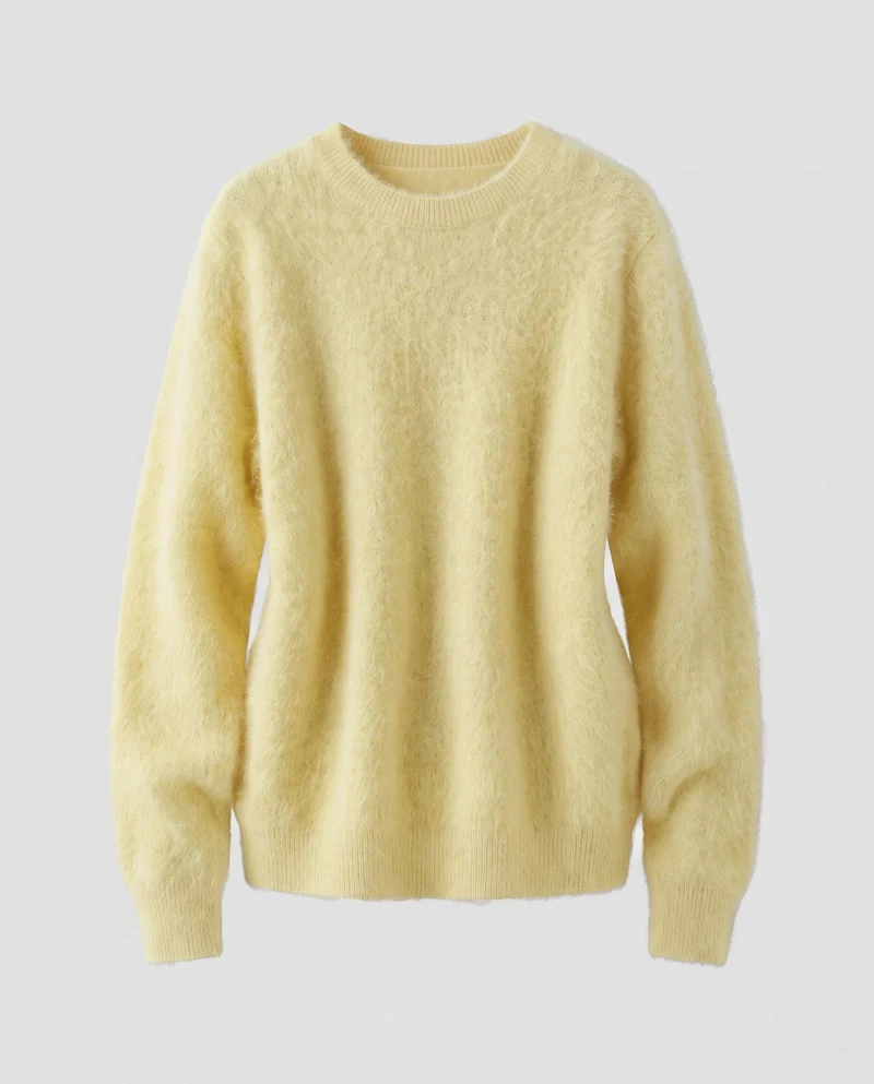 Damen Flauschiger Feinstrickpullover im Angora‑Look mit Rundhals, Oversize‑Silhouette und gerippten Bündchen Nord Taschen