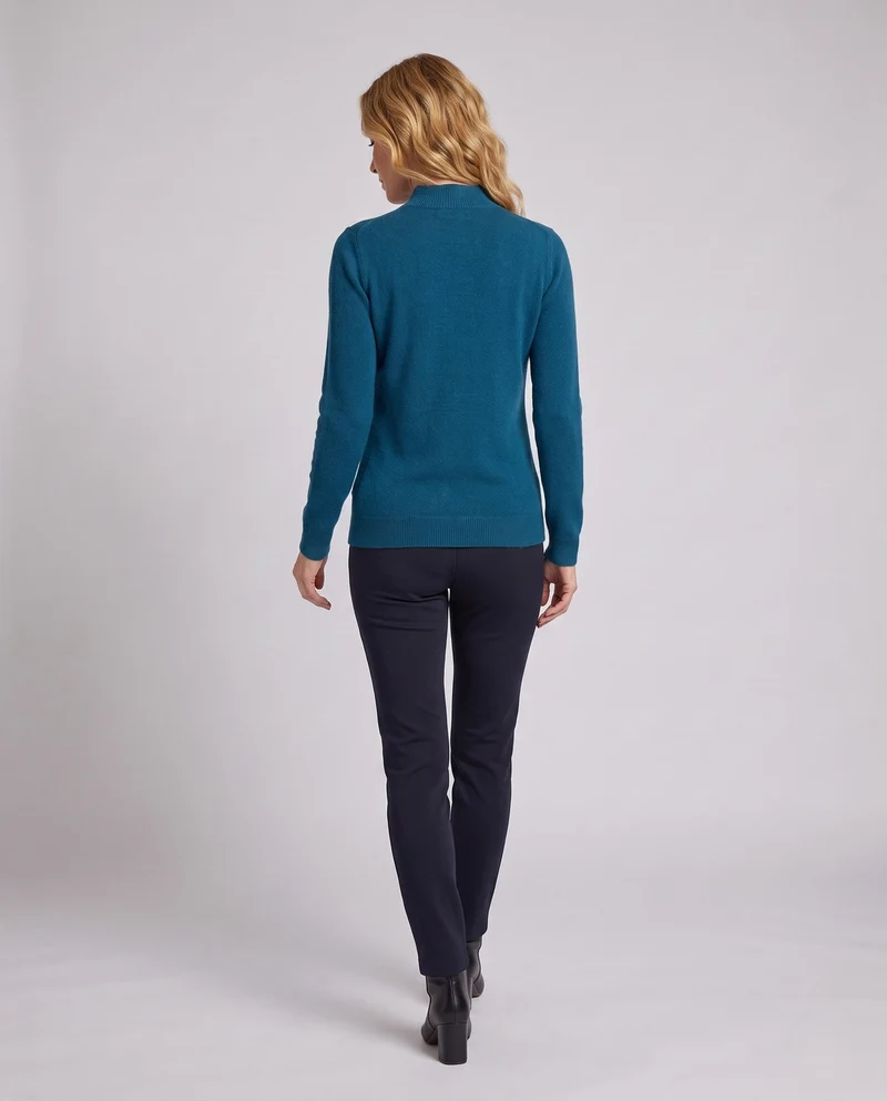 Damen Flauschiger Feinstrick-Pullover mit hohem Kragen und vertikaler Pailletten‑Applikation Nord Taschen