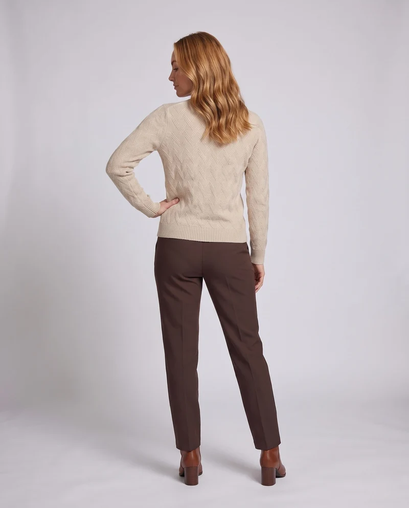 Damen Flauschiger Feinstrickpullover mit kurzem Stehkragen und Chevron‑Zopfmuster Nord Taschen
