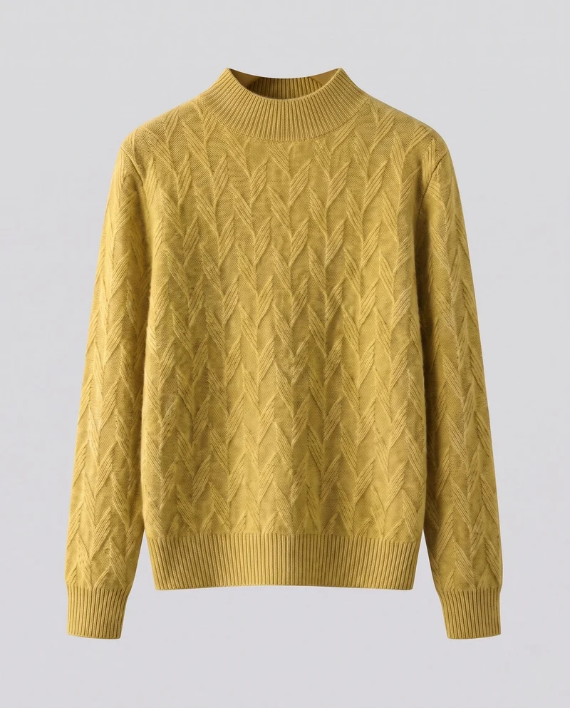 Damen Flauschiger Feinstrickpullover mit kurzem Stehkragen und Chevron‑Zopfmuster Nord Taschen