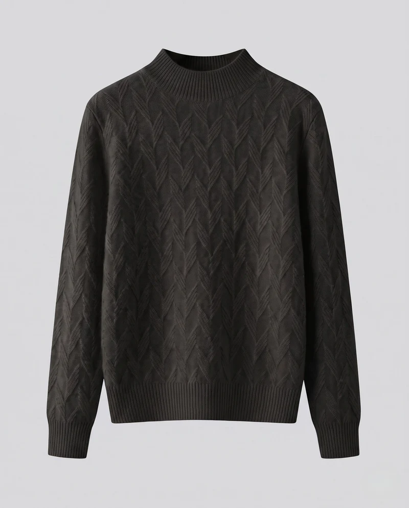 Damen Flauschiger Feinstrickpullover mit kurzem Stehkragen und Chevron‑Zopfmuster Nord Taschen