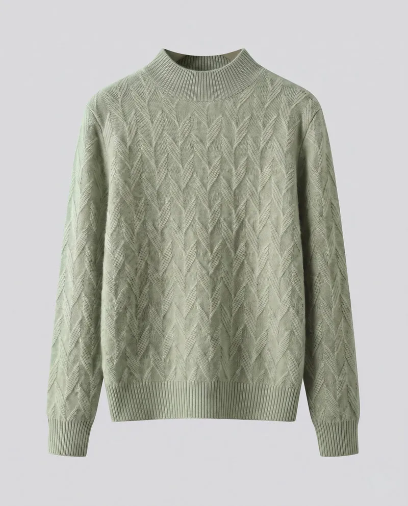Damen Flauschiger Feinstrickpullover mit kurzem Stehkragen und Chevron‑Zopfmuster Nord Taschen