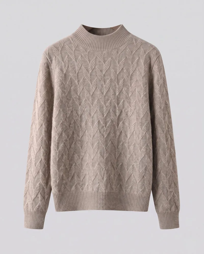 Damen Flauschiger Feinstrickpullover mit kurzem Stehkragen und Chevron‑Zopfmuster Nord Taschen