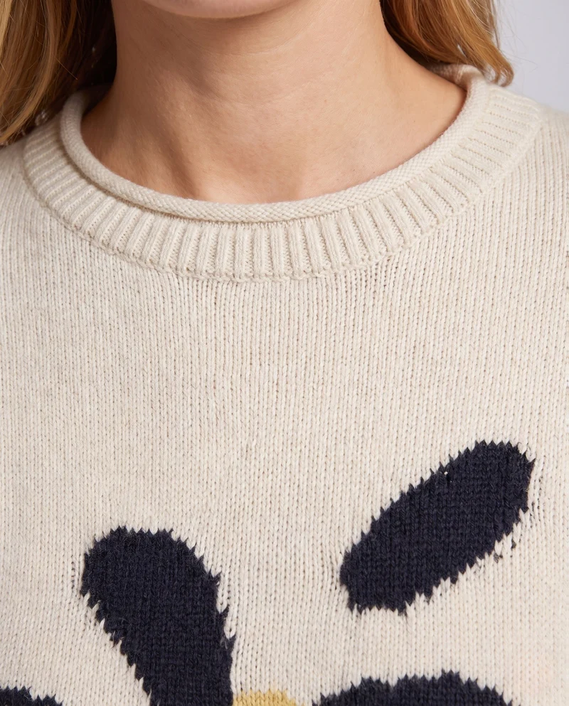 Damen Flauschiger Feinstrickpullover mit GänsNord Taschenlümchen‑Jacquard und kastiger Silhouette Nord Taschen