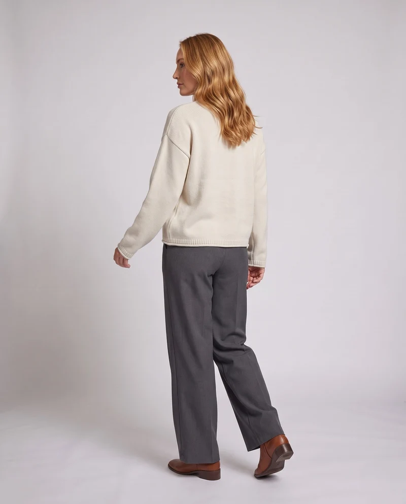 Damen Flauschiger Feinstrickpullover mit GänsNord Taschenlümchen‑Jacquard und kastiger Silhouette Nord Taschen