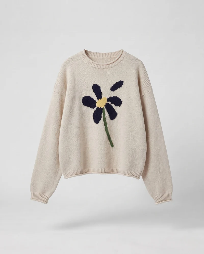 Damen Flauschiger Feinstrickpullover mit GänsNord Taschenlümchen‑Jacquard und kastiger Silhouette Nord Taschen