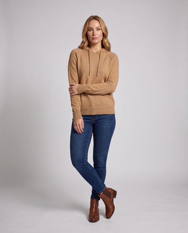 Damen Flauschiger Kapuzenpullover aus Mohair‑Mix mit Raglanärmeln Nord Taschen