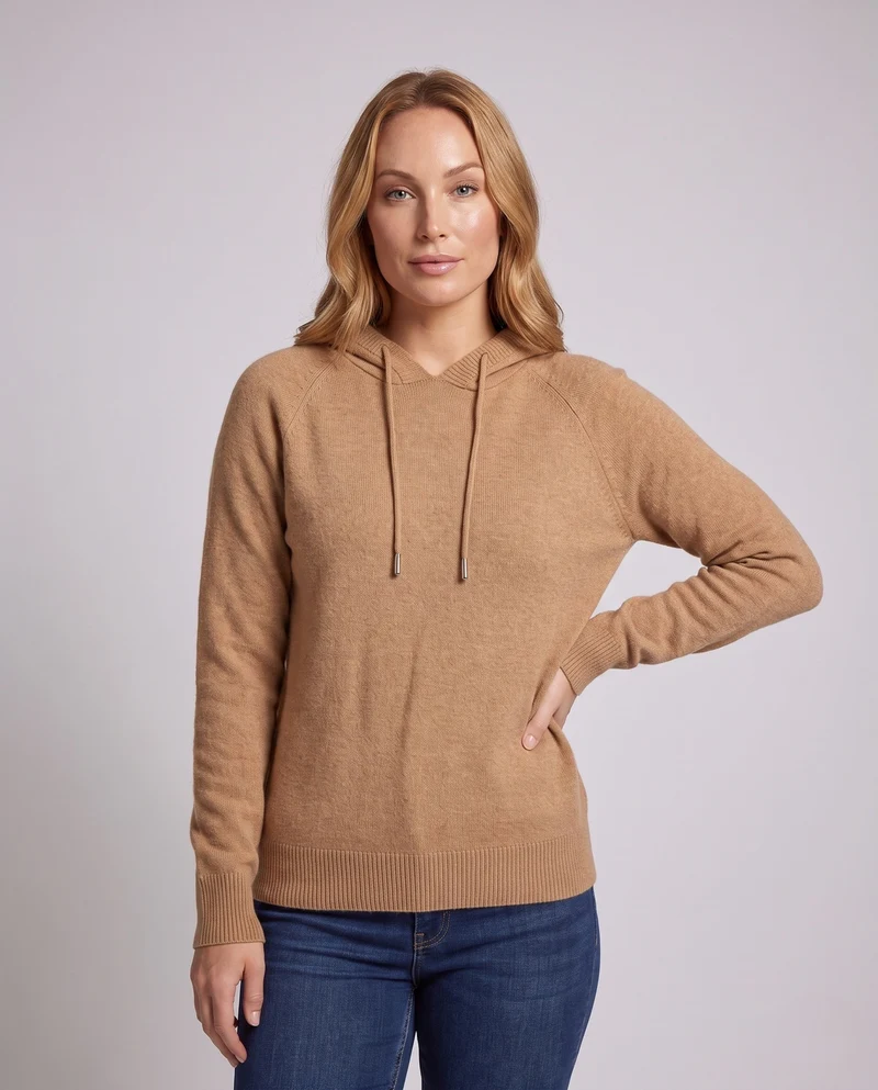 Damen Flauschiger Kapuzenpullover aus Mohair‑Mix mit Raglanärmeln Nord Taschen