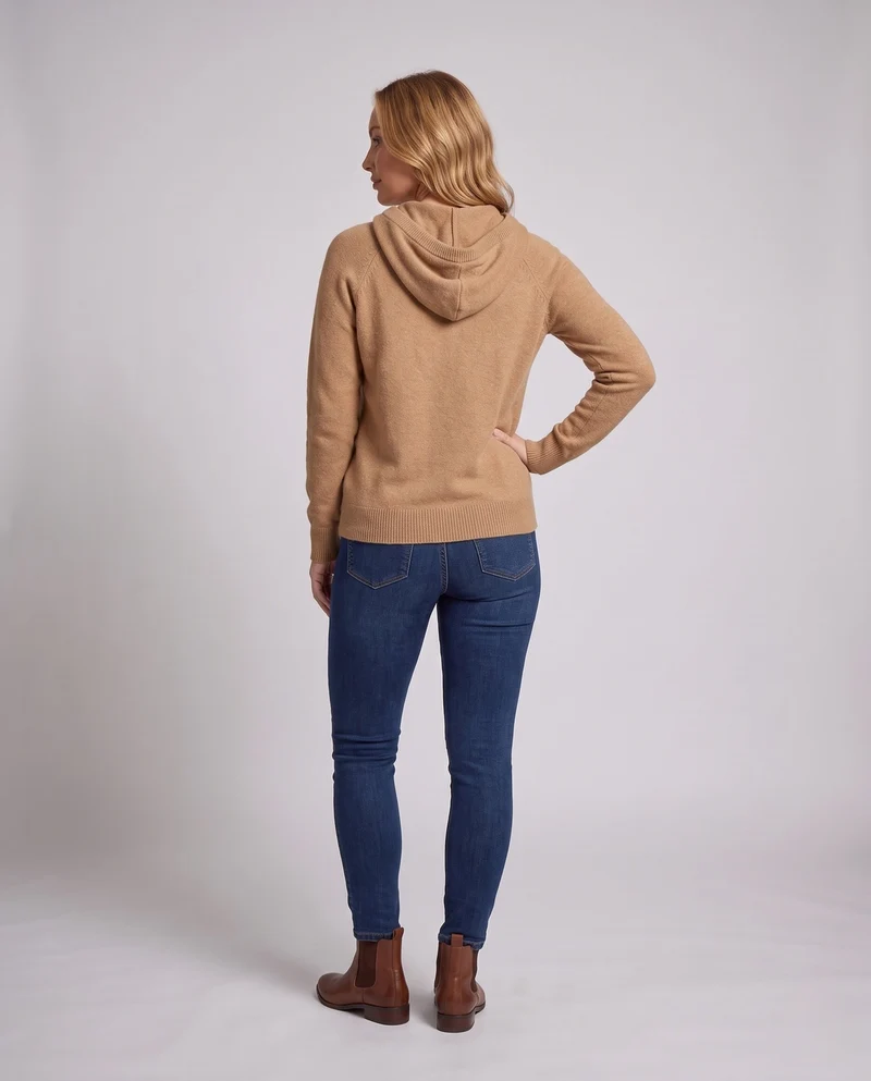 Damen Flauschiger Kapuzenpullover aus Mohair‑Mix mit Raglanärmeln Nord Taschen