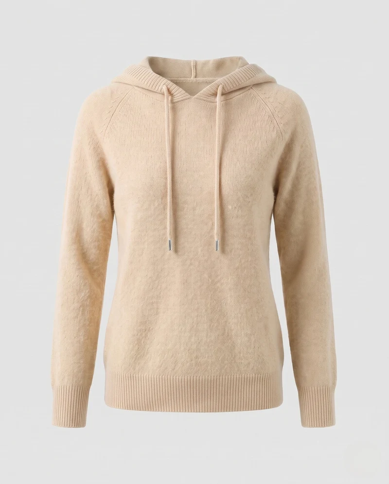 Damen Flauschiger Kapuzenpullover aus Mohair‑Mix mit Raglanärmeln Nord Taschen