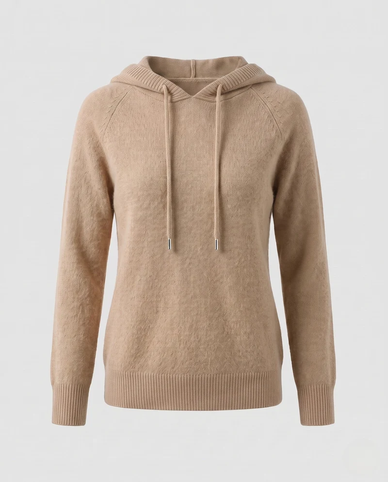 Damen Flauschiger Kapuzenpullover aus Mohair‑Mix mit Raglanärmeln Nord Taschen