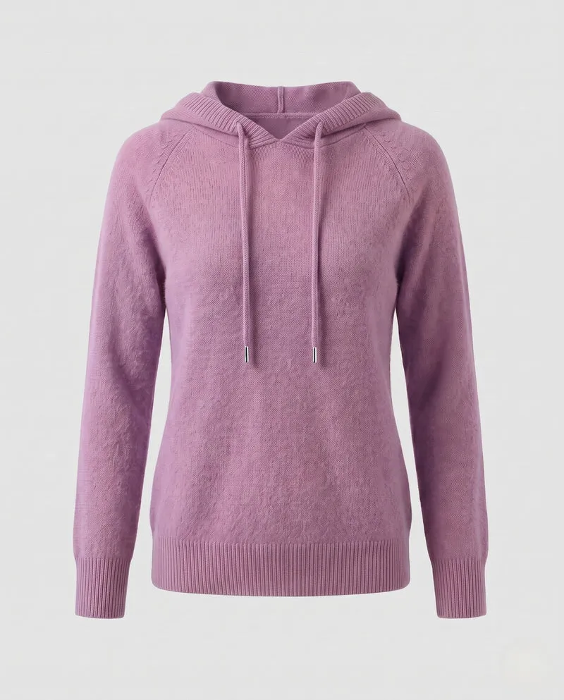 Damen Flauschiger Kapuzenpullover aus Mohair‑Mix mit Raglanärmeln Nord Taschen