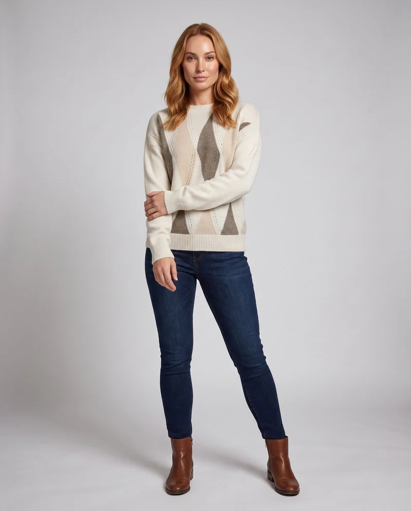 Damen Flauschiger Intarsia‑Strickpullover mit wellenförmiger Strukturoptik und lässiger Oversize‑Passform Nord Taschen