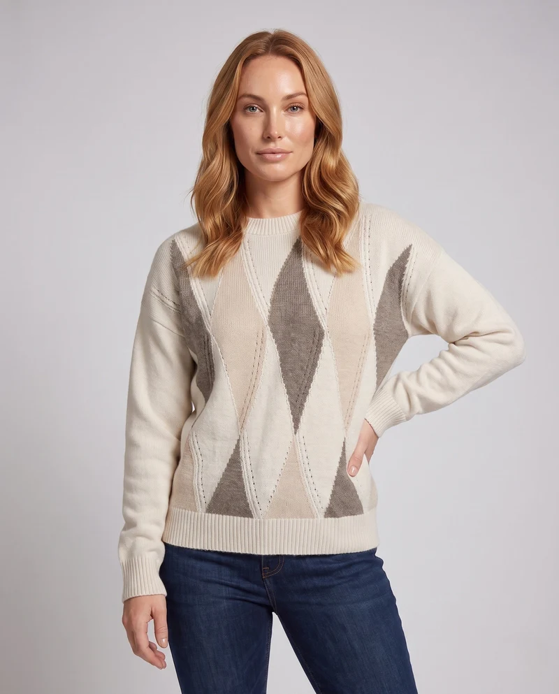 Damen Flauschiger Intarsia‑Strickpullover mit wellenförmiger Strukturoptik und lässiger Oversize‑Passform Nord Taschen