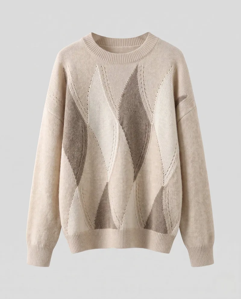 Damen Flauschiger Intarsia‑Strickpullover mit wellenförmiger Strukturoptik und lässiger Oversize‑Passform Nord Taschen