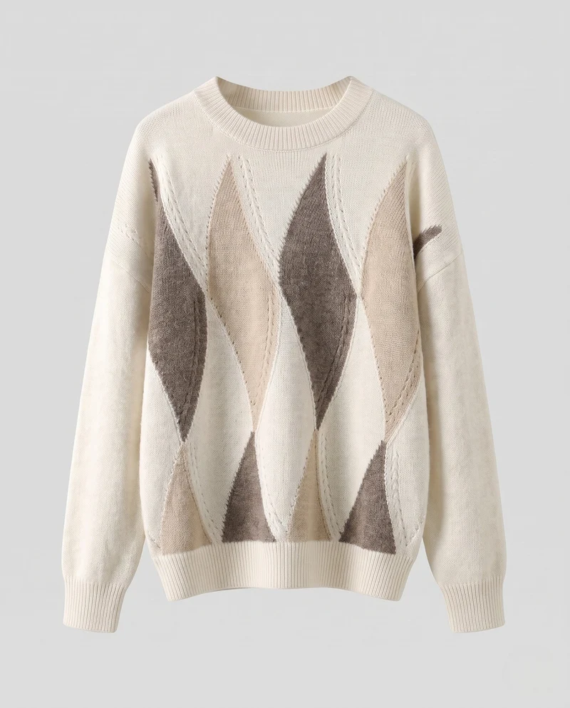 Damen Flauschiger Intarsia‑Strickpullover mit wellenförmiger Strukturoptik und lässiger Oversize‑Passform Nord Taschen