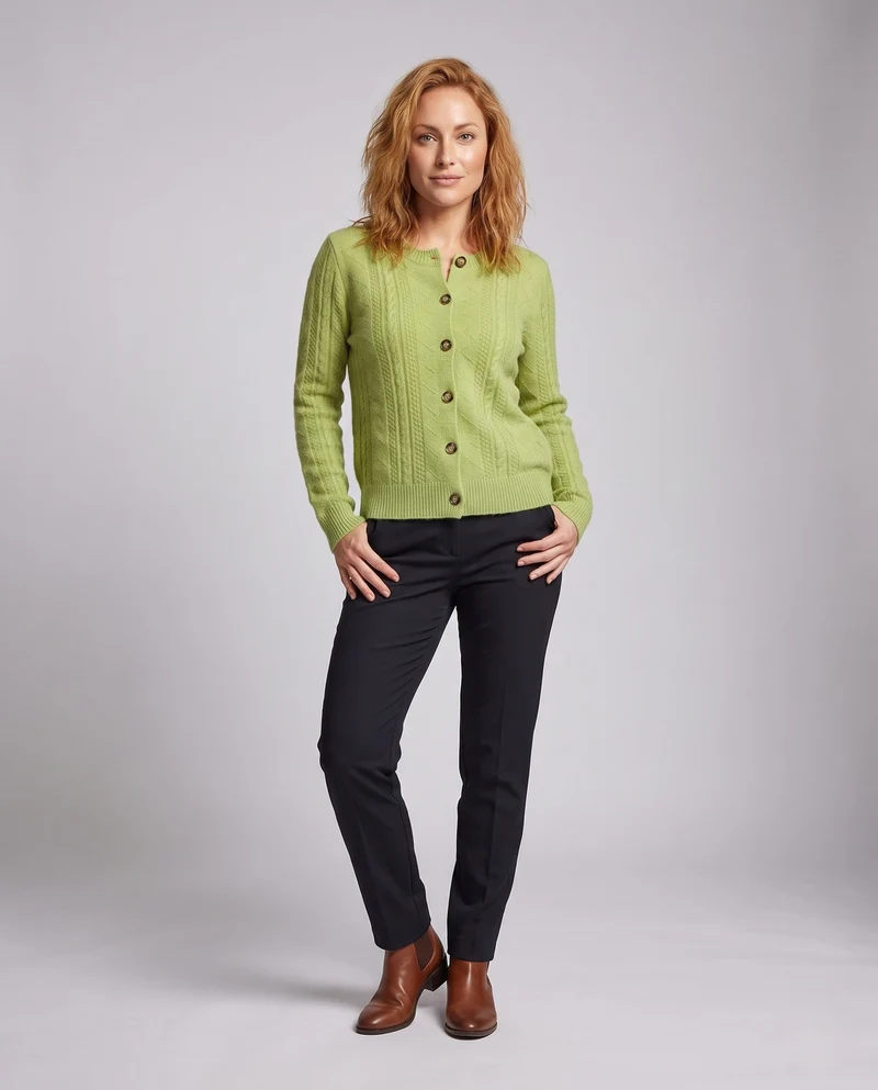 Damen Flauschiger Kurzcardigan mit Zopf‑ und Ajourstrukturen sowie Vintage‑Knopfleiste Nord Taschen