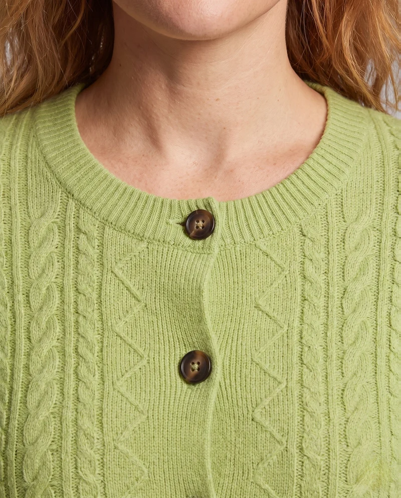 Damen Flauschiger Kurzcardigan mit Zopf‑ und Ajourstrukturen sowie Vintage‑Knopfleiste Nord Taschen