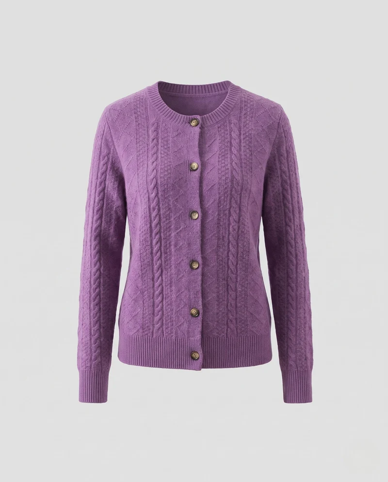Damen Flauschiger Kurzcardigan mit Zopf‑ und Ajourstrukturen sowie Vintage‑Knopfleiste Nord Taschen