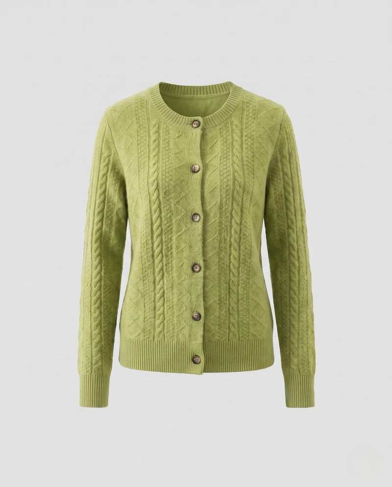 Damen Flauschiger Kurzcardigan mit Zopf‑ und Ajourstrukturen sowie Vintage‑Knopfleiste Nord Taschen