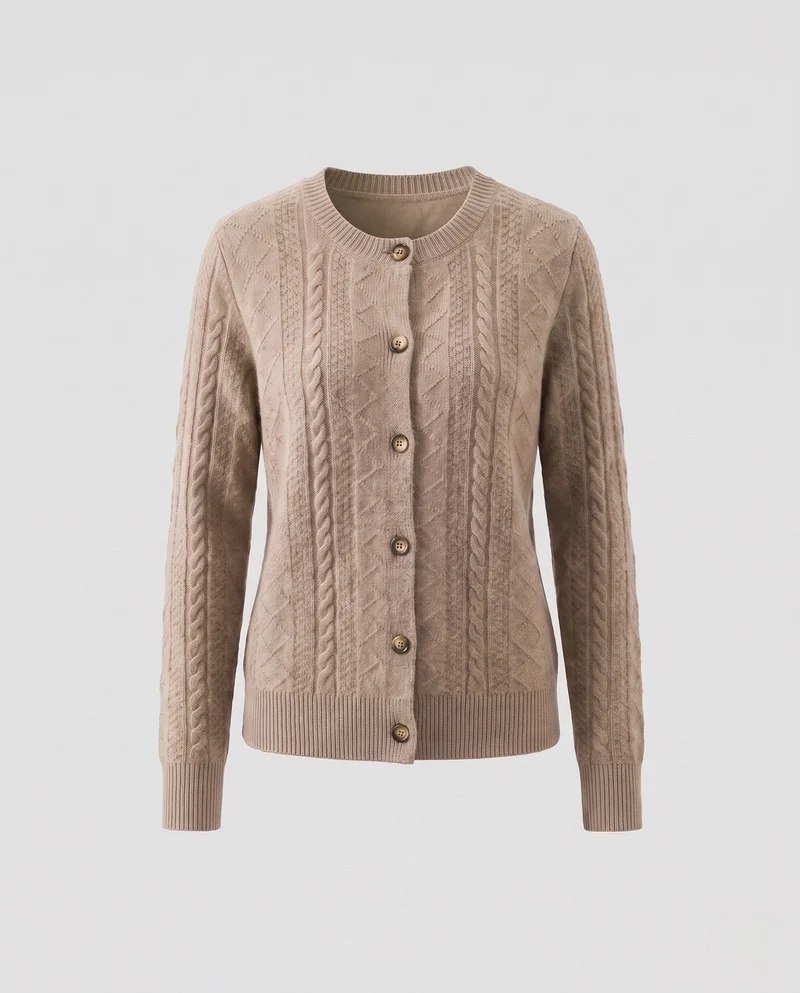 Damen Flauschiger Kurzcardigan mit Zopf‑ und Ajourstrukturen sowie Vintage‑Knopfleiste Nord Taschen