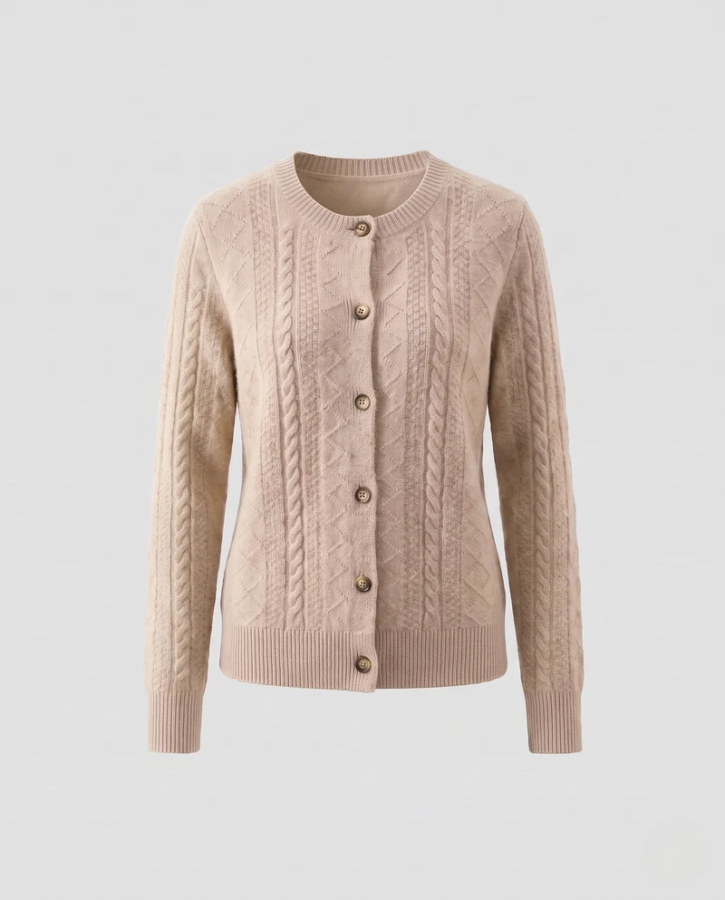Damen Flauschiger Kurzcardigan mit Zopf‑ und Ajourstrukturen sowie Vintage‑Knopfleiste Nord Taschen