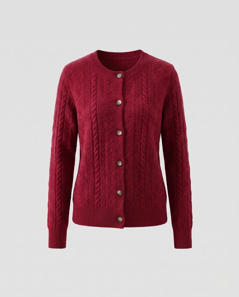 Damen Flauschiger Kurzcardigan mit Zopf‑ und Ajourstrukturen sowie Vintage‑Knopfleiste Nord Taschen